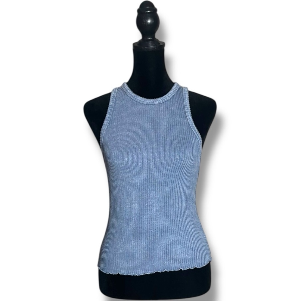 Caution To The Wind Blue Sleeveless Crewneck Casual Ribbed Knit Top - Picture 10 of 15
